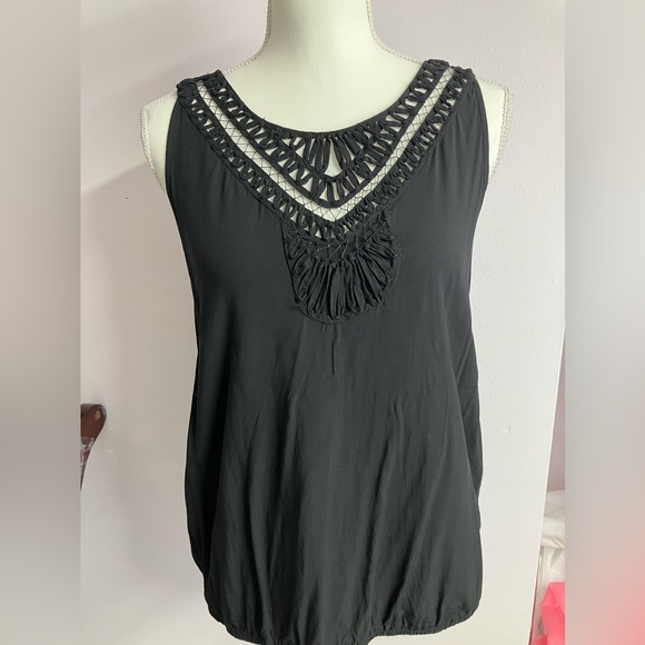 Max Studio Women’s Sleeveless Tank Top,, Size S, Black, Decorative Neckline - Picture 1 of 3
